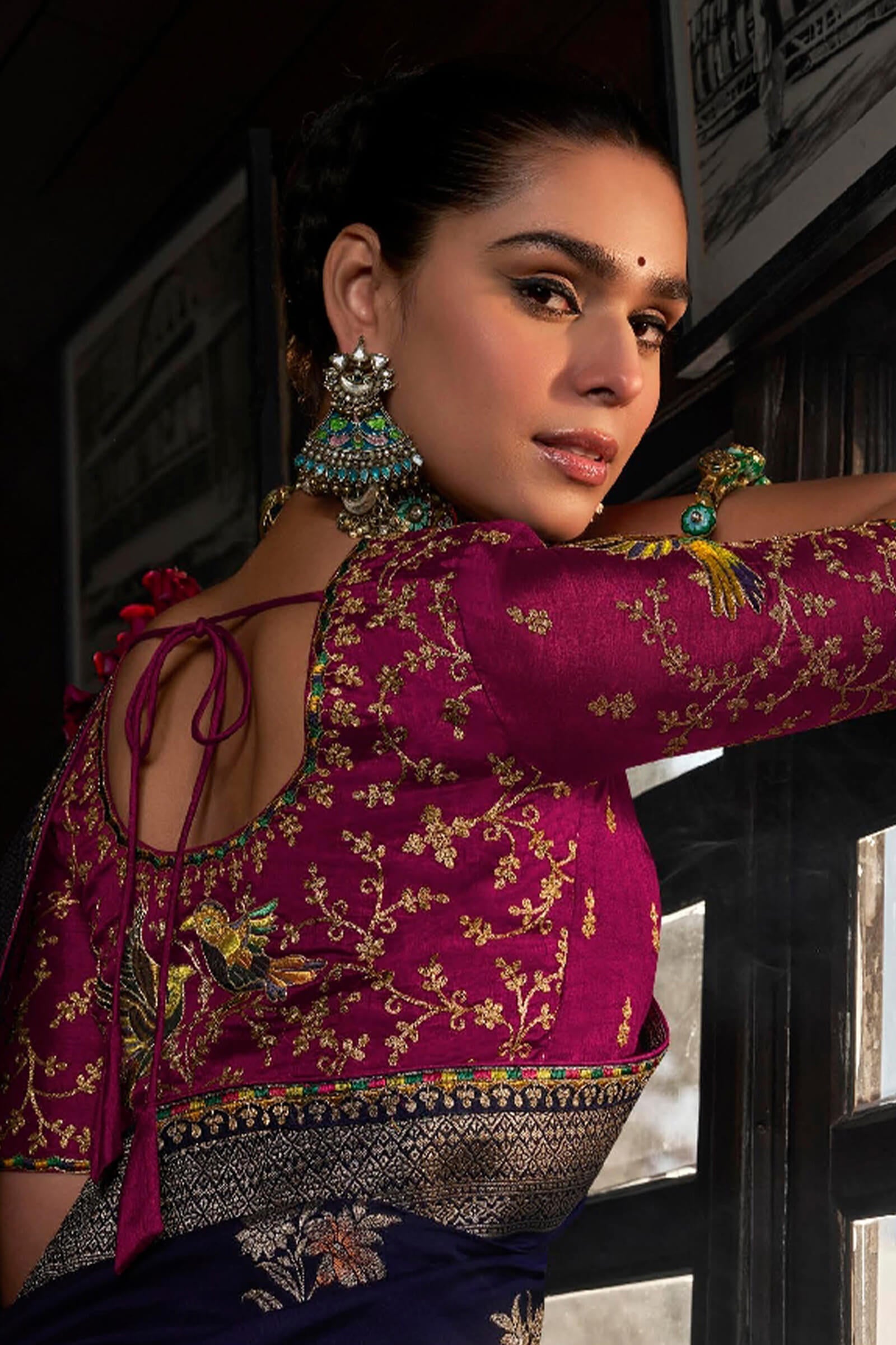 Smashing Navy Blue Pure Viscose Dola Silk Saree With Smart Blouse Piece