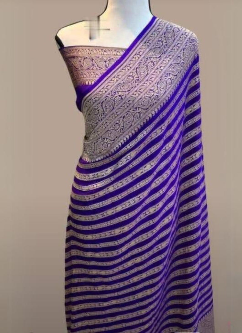 Refreshing Blue Soft Banarasi Silk Saree With Gorgeous Blouse Piece