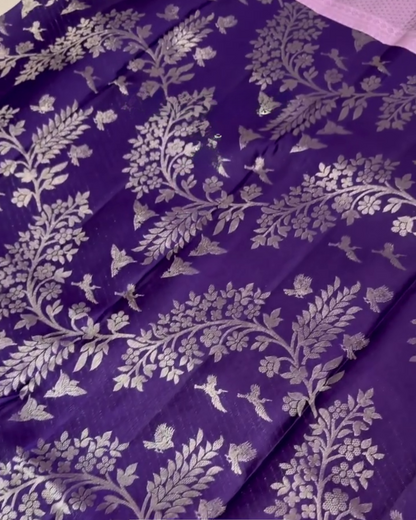 Lajvanti – Purple Kanchi Silk Saree with Silver Zari & Bird Motif Weave