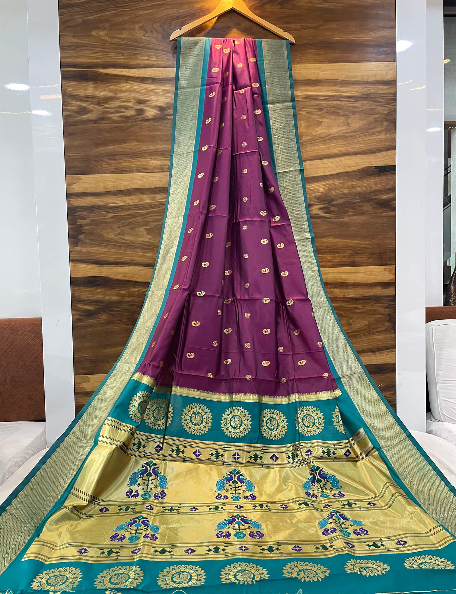 Improbable Wine Paithani Silk Saree With Vivacious Blouse Piece