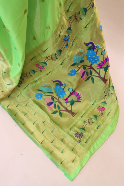 Assemblage Parrot Paithani Silk Saree With Redolent Blouse Piece