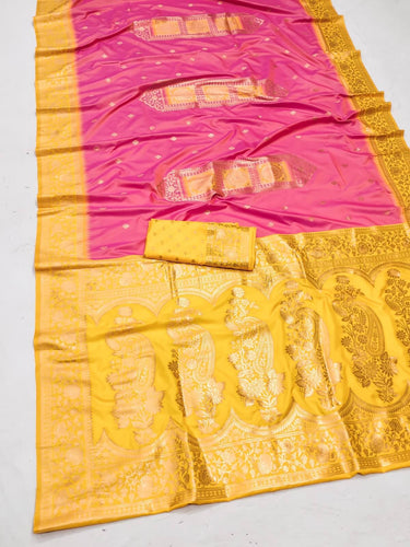 Classic Pink Soft Banarasi Silk Saree With Felicitous Blouse Piece