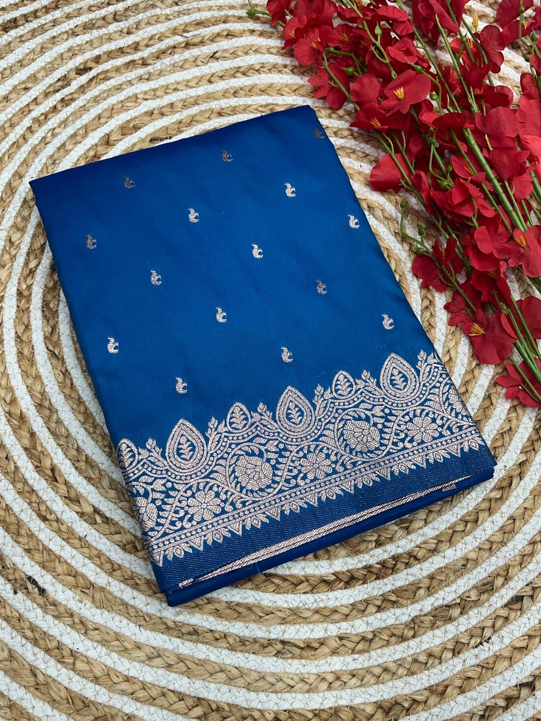 Intricate Firozi Soft Banarasi Silk Saree With Rhapsody Blouse Piece