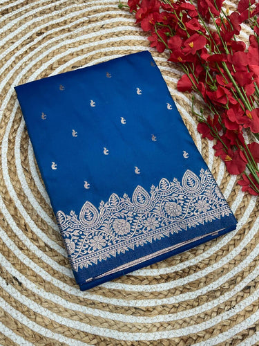 Intricate Firozi Soft Banarasi Silk Saree With Rhapsody Blouse Piece
