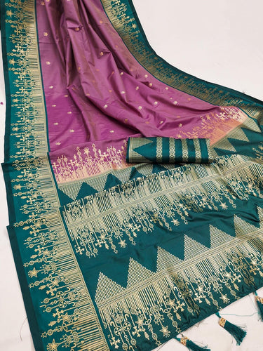 Intricate Pink Soft Banarasi Silk Saree With Twirling Blouse Piece