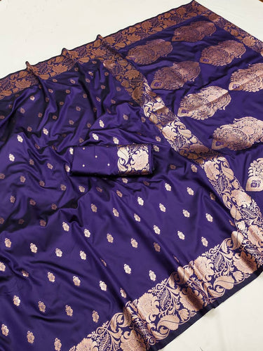 Refreshing Royal Purple Soft Banarasi Silk Saree With Majestic Blouse Piece