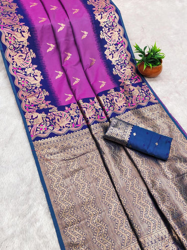 Scintillating Lavender Soft Banarasi Silk Saree With Ideal Blouse Piece