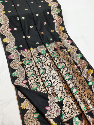 Designer Black Soft Banarasi Silk Saree With Prettiest Blouse Piece