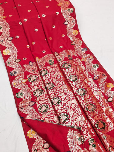 Sizzling Red Soft Banarasi Silk Saree With Proficient Blouse Piece