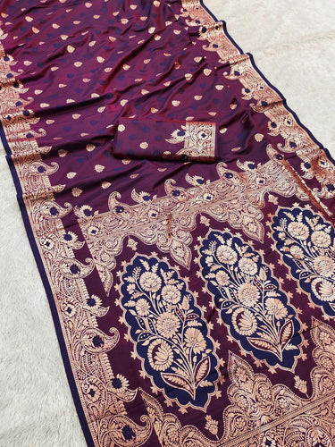 Denouement Purple Soft Banarasi Silk Saree With Splendiferous Blouse Piece