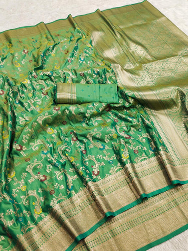Profuse Green Soft Banarasi Silk Saree With Hypnotic Blouse Piece