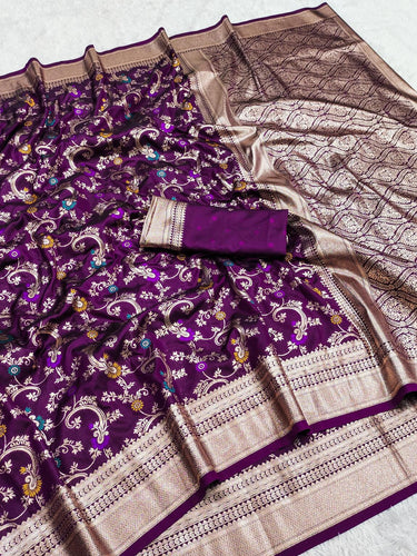 Jazzy Wine Soft Banarasi Silk Saree With Desirable Blouse Piece