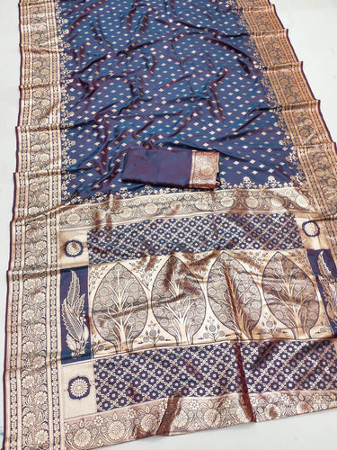 Ornate Grey Soft Banarasi Silk Saree With Tantalizing Blouse Piece
