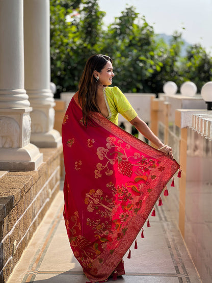 Radiant Dark Pink Soft Banarasi Silk Saree With Beautiful Blouse Piece