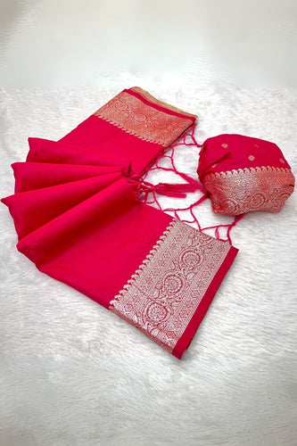 Allure Dark Pink Soft Banarasi Silk Saree With Desuetude Blouse Piece