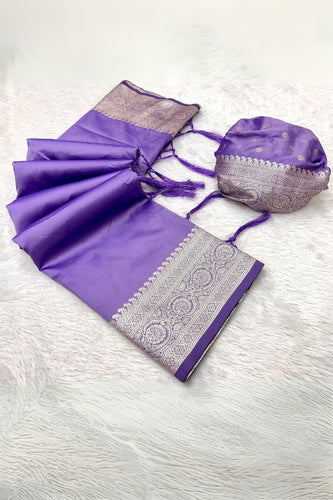 Lovely Lavender Soft Banarasi Silk Saree With Charismatic Blouse Piece