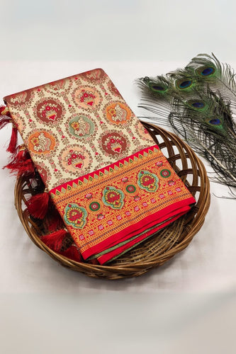 Entrancing Red Kanjivaram Silk Saree With Fairytale Blouse Piece