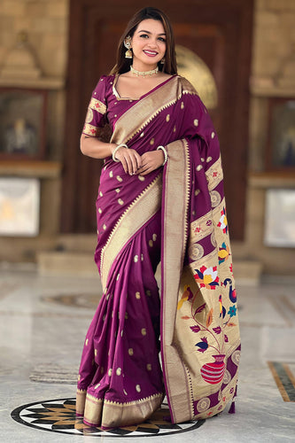 Alluring Purple Paithani Silk Saree With Sonorous Blouse Piece
