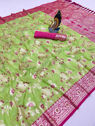 Jazzy Green Soft Banarasi Silk Saree With Lustrous Blouse Piece