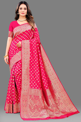 Sumptuous Dark Pink Soft Banarasi Silk Saree With Lassitude Blouse Piece