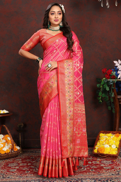 Gleaming Dark Pink Soft Banarasi Silk Saree With Gorgeous Blouse Piece