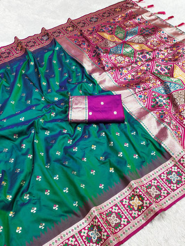 Ephemeral Rama Soft Banarasi Silk Saree With Pulsating Blouse Piece
