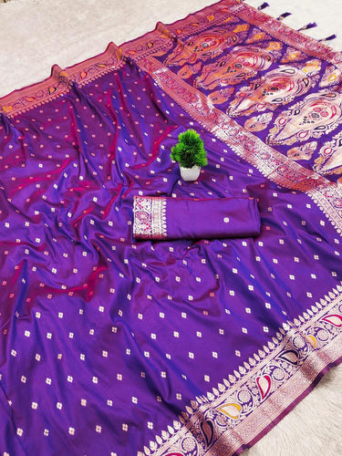 Quixotic Royal Blue Soft Banarasi Silk Saree With Ethnic Blouse Piece