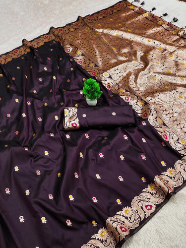 Seraphic Wine Soft Banarasi Silk Saree With Pulsating Blouse Piece