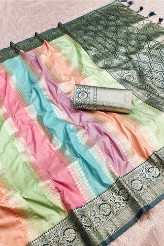 Enamoring Multicolor Soft Banarasi Silk Saree With Ratatouille Blouse Piece