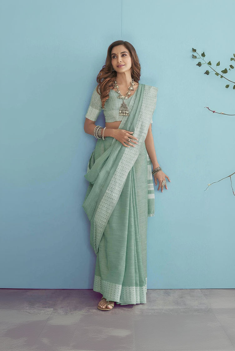 Innovative Grey Lucknowi Silk Saree With Phenomenal Blouse Piece