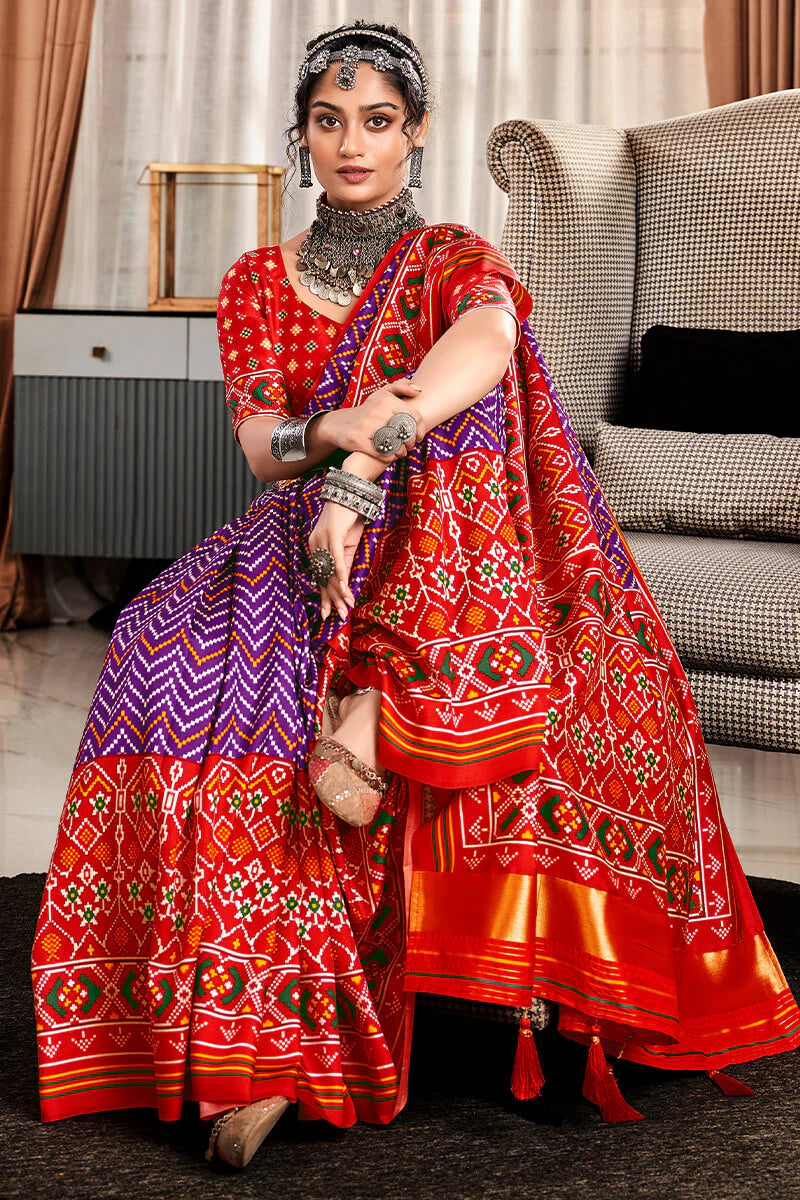 Pleasant Purple Patola Silk Saree with Classic Blouse Piece