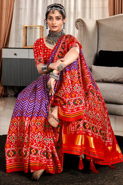 Pleasant Purple Patola Silk Saree with Classic Blouse Piece