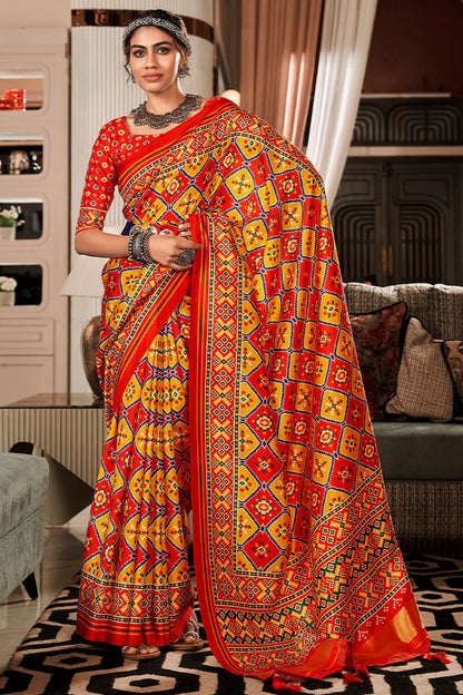Pleasant Purple Patola Silk Saree with Classic Blouse Piece