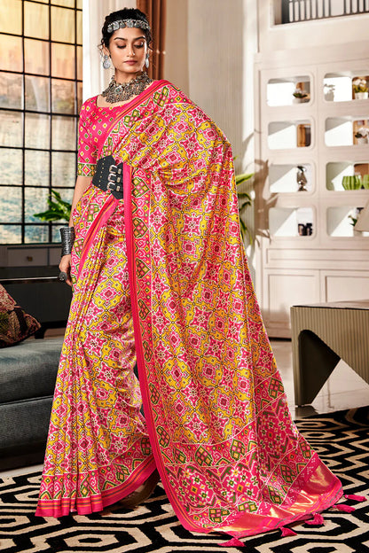 Pleasant Purple Patola Silk Saree with Classic Blouse Piece