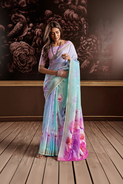 Tremendous Pink Digital Printed Soft Silk Saree With Alluring Blouse Piece