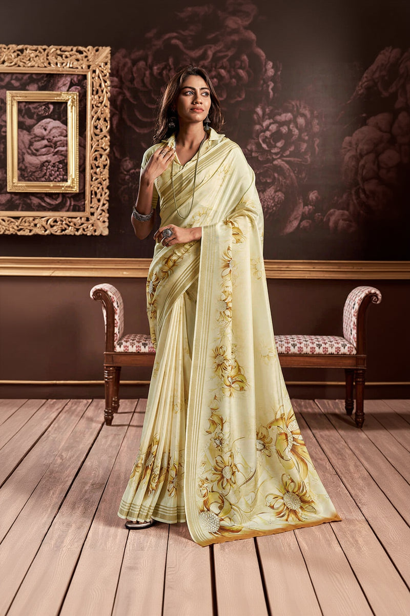 Tremendous Pink Digital Printed Soft Silk Saree With Alluring Blouse Piece