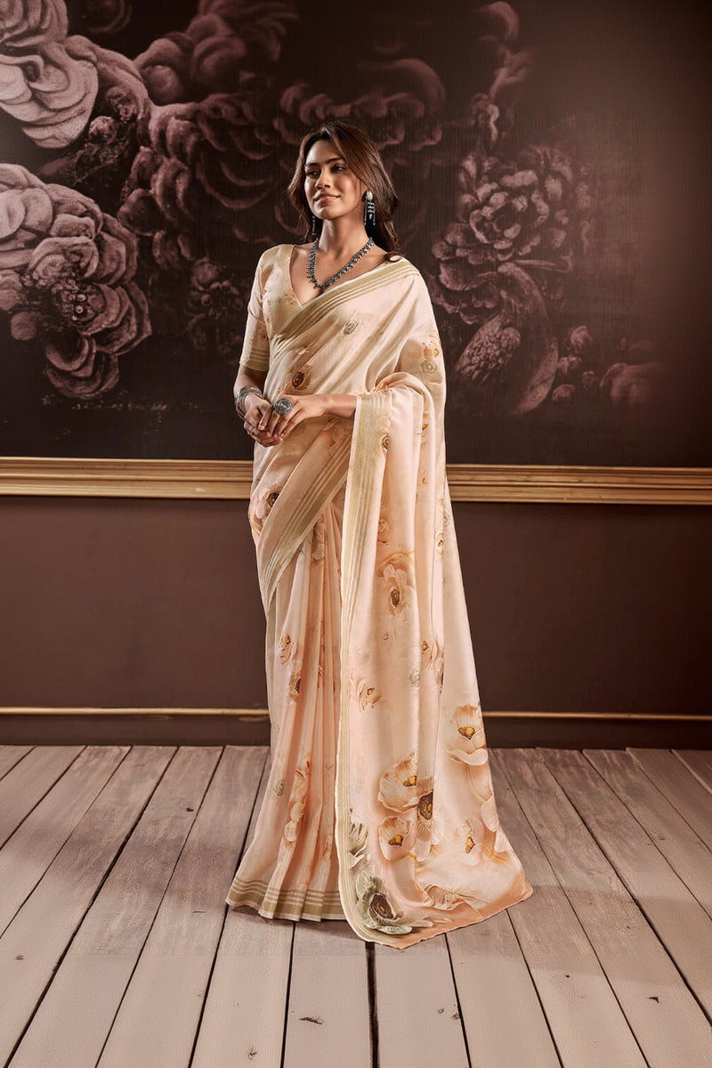 Tremendous Pink Digital Printed Soft Silk Saree With Alluring Blouse Piece