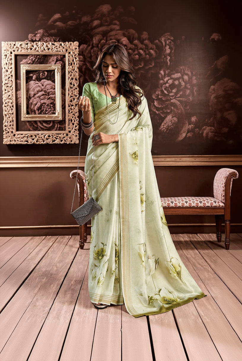 Tremendous Pink Digital Printed Soft Silk Saree With Alluring Blouse Piece