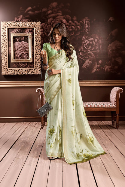 Tremendous Pink Digital Printed Soft Silk Saree With Alluring Blouse Piece