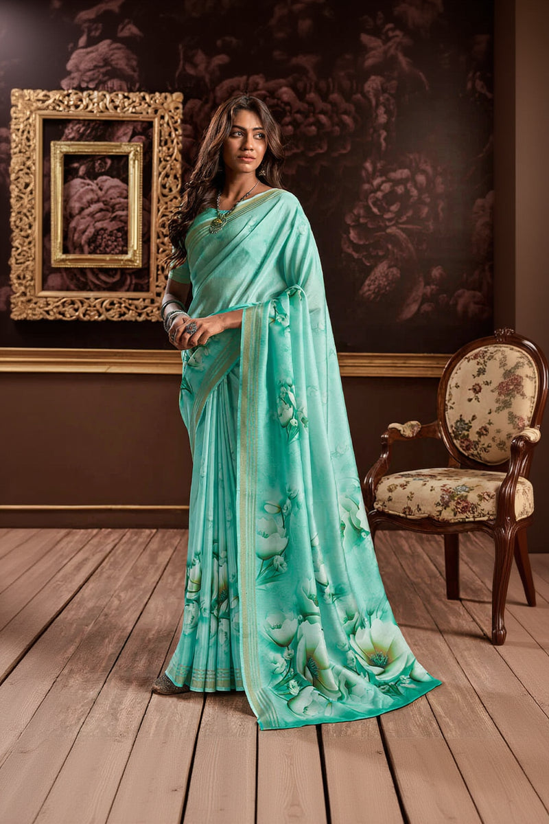 Tremendous Pink Digital Printed Soft Silk Saree With Alluring Blouse Piece