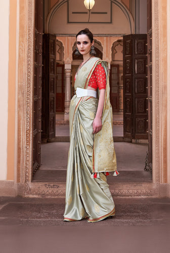 Lagniappe Pista Soft Banarasi Silk Saree With Lissome Blouse Piece
