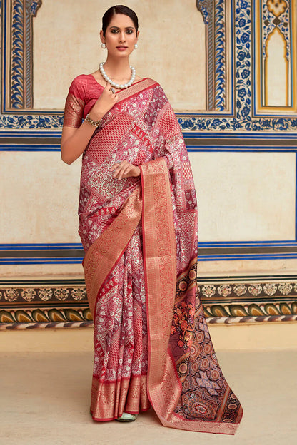 Gratifying Wine Digital Printed Dola Silk Saree With Supernal Blouse Piece