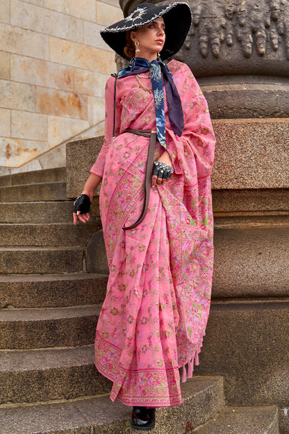 Radiant Pink Pashmina saree With Inimitable Blouse Piece