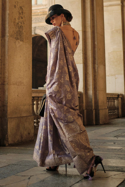Mellifluous Lavender Soft Banarasi Silk Saree With Scintilla Blouse Piece
