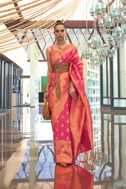 Wonderful Magenta Soft Banarasi Silk Saree With Dazzling Blouse Piece