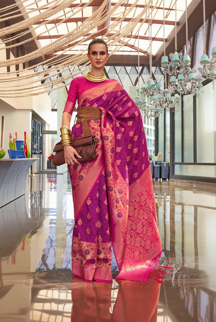 Wonderful Magenta Soft Banarasi Silk Saree With Dazzling Blouse Piece