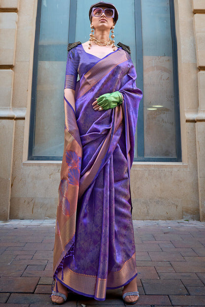 Groovy Purple Organza Silk Saree With Fancifull  Blouse Piece