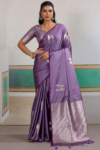 Staring Lavender Banarasi Satin Silk Saree With Desiring Blouse