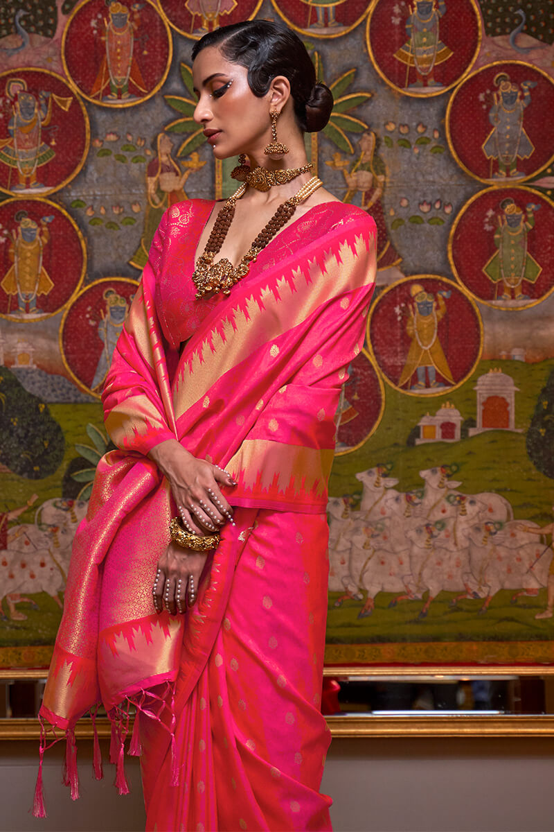 Tremendous Dark Pink Soft Banarasi Silk Saree With Luxuriant Blouse Piece