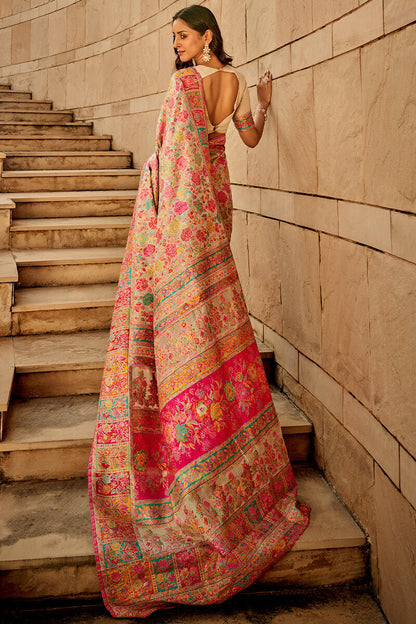 Traditional Dark Beige Pashmina Saree With Dalliance Blouse Piece